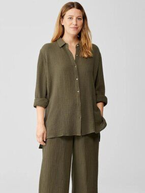Eileen Fisher Organic Cotton Lofty Gauze Classic Collar Shirt